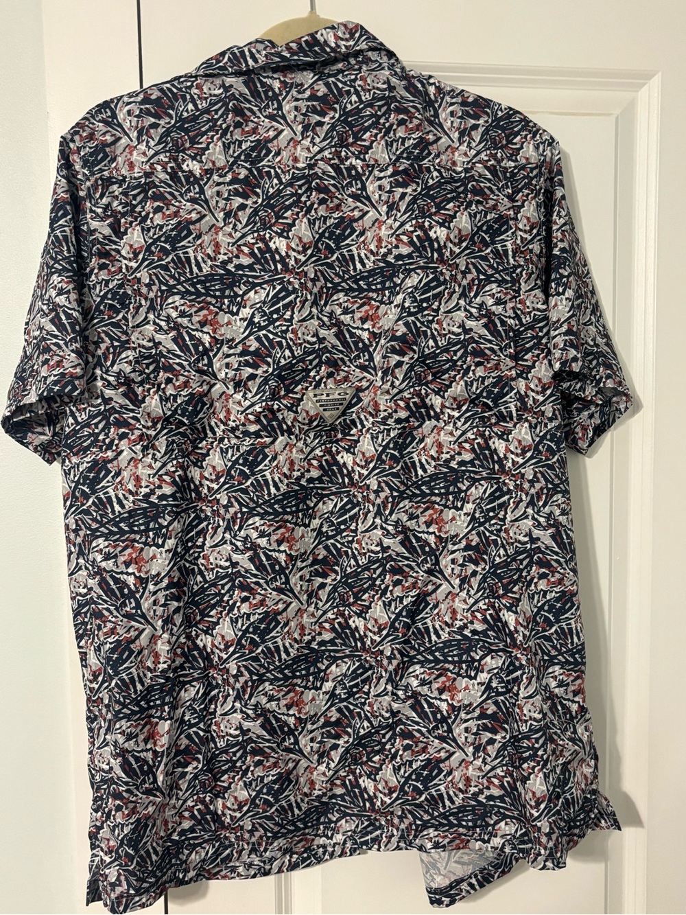 Columbia Short-Sleeve Button-Down Shirt - Navy, White & Rust
